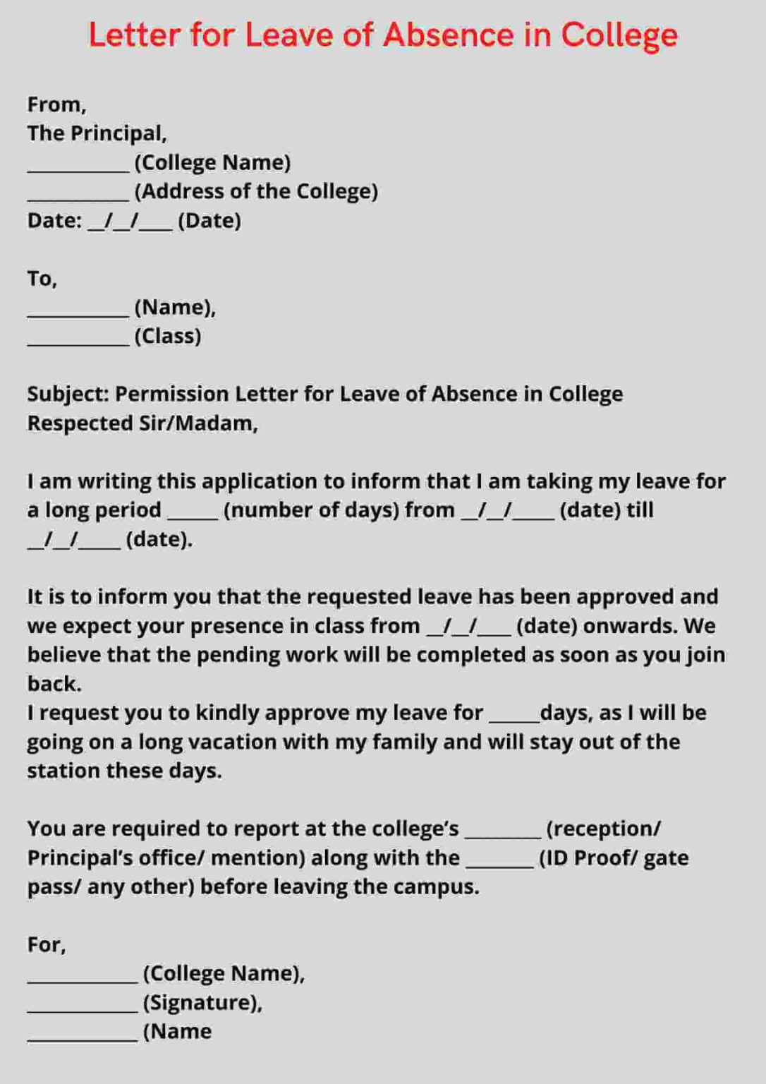 application letter for leaving college permanently